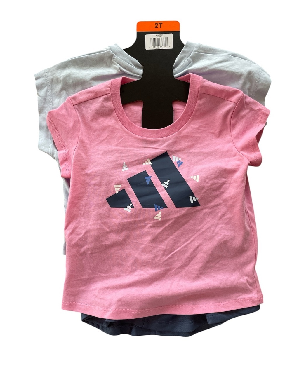 adidas Pink Short Sleeve Tee with Navy Logo - Kids